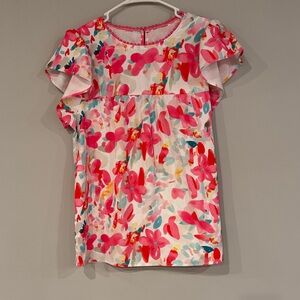Bright Floral Flutter Sleeve Top.  Small. Excellent condition.